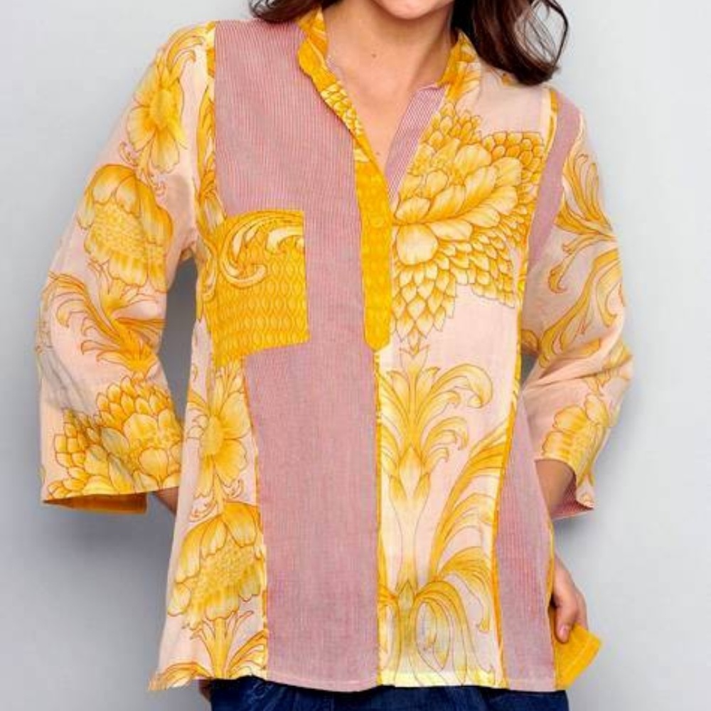 JUNIOR  Fine Cotton Color Block Contrast Blouse